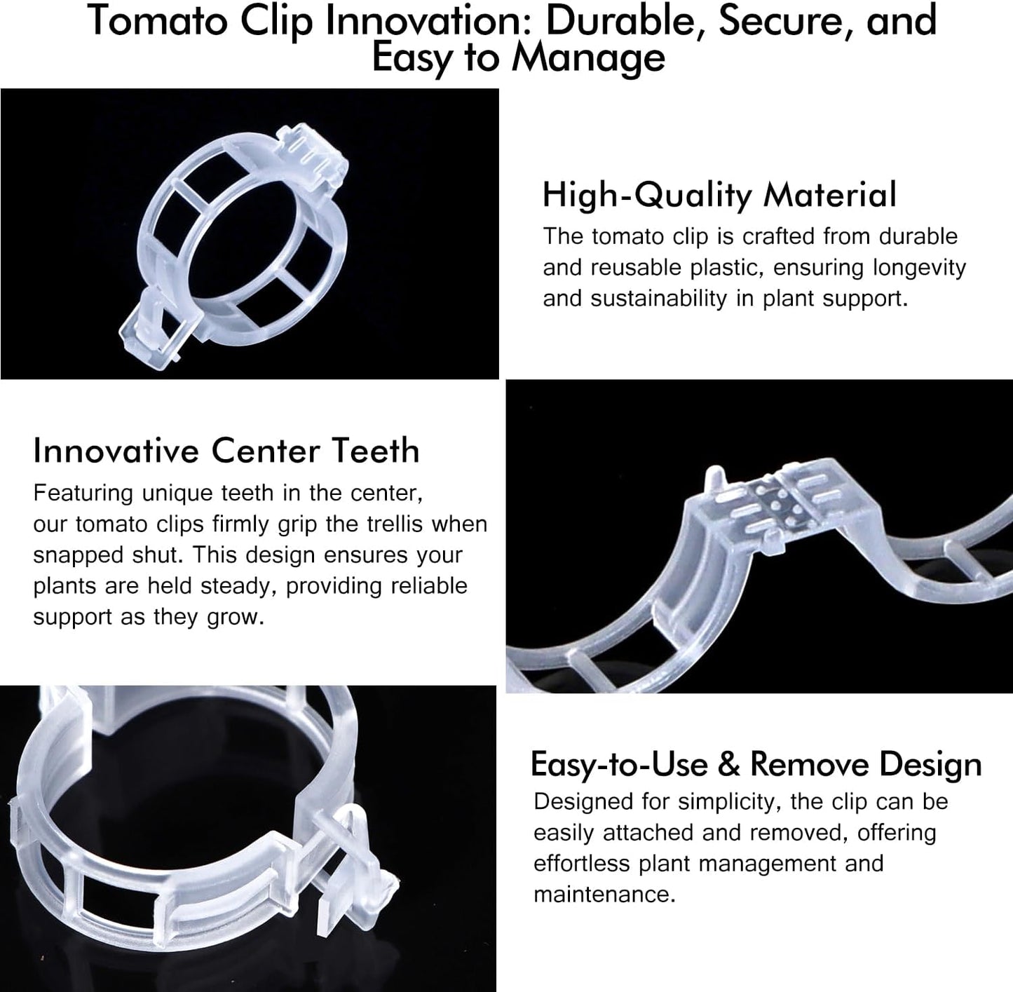 Tomato Clips - Durable Plant Support Trellis Clips for Climbing Vegetables | 100 Pcs, White