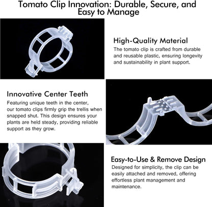 Tomato Clips - Durable Plant Support Trellis Clips for Climbing Vegetables | 100 Pcs, White