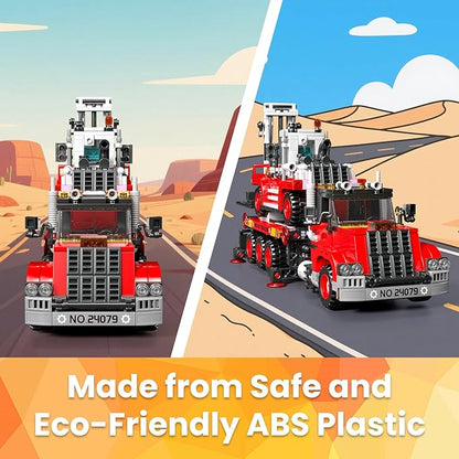 Mould King Trailer Toy Building Block Realistic American Style Semi Truck Model Building Sets for Boys Girls Ages 8+ 24079 STEM Toy with Forklift Truck Collectible Model for Adults (906 PCS)