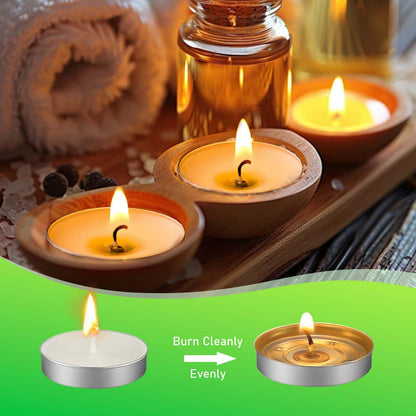 WIKIMO Unscented Tea Lights Candles White 100 Pack Mini Votive Candles Smokeless for Decorating Home,Pool,Shabbat,Wedding,Emergencies,Christmas,Halloween,Parties