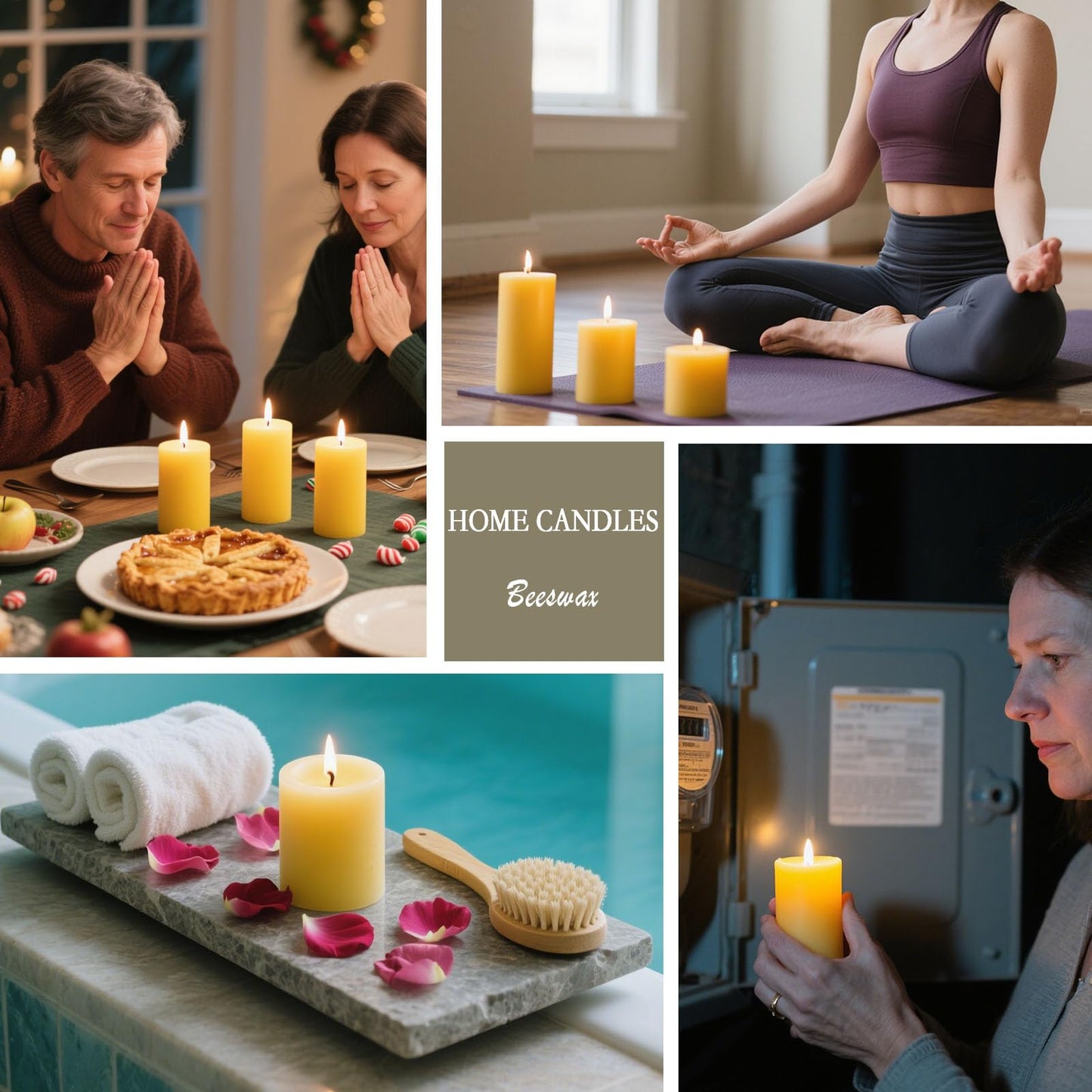 6 Pack Beeswax Pillar Candles for Home, Pure Natural Beeswax Candles Emergency Candle for Home, 210 Hours Organic Unscented Bees Wax Pillar Candle for Prayer, Dripless & Smokeless (2x4in)