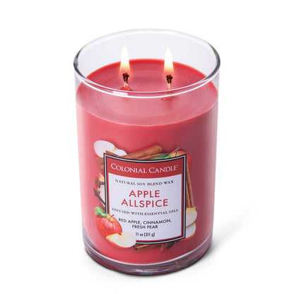 Colonial Candle Apple Allspice Scented Jar Candle, Classic Cylinders Collection, 2 Wick, Red, 11 oz - Up to 80 Hours Burn