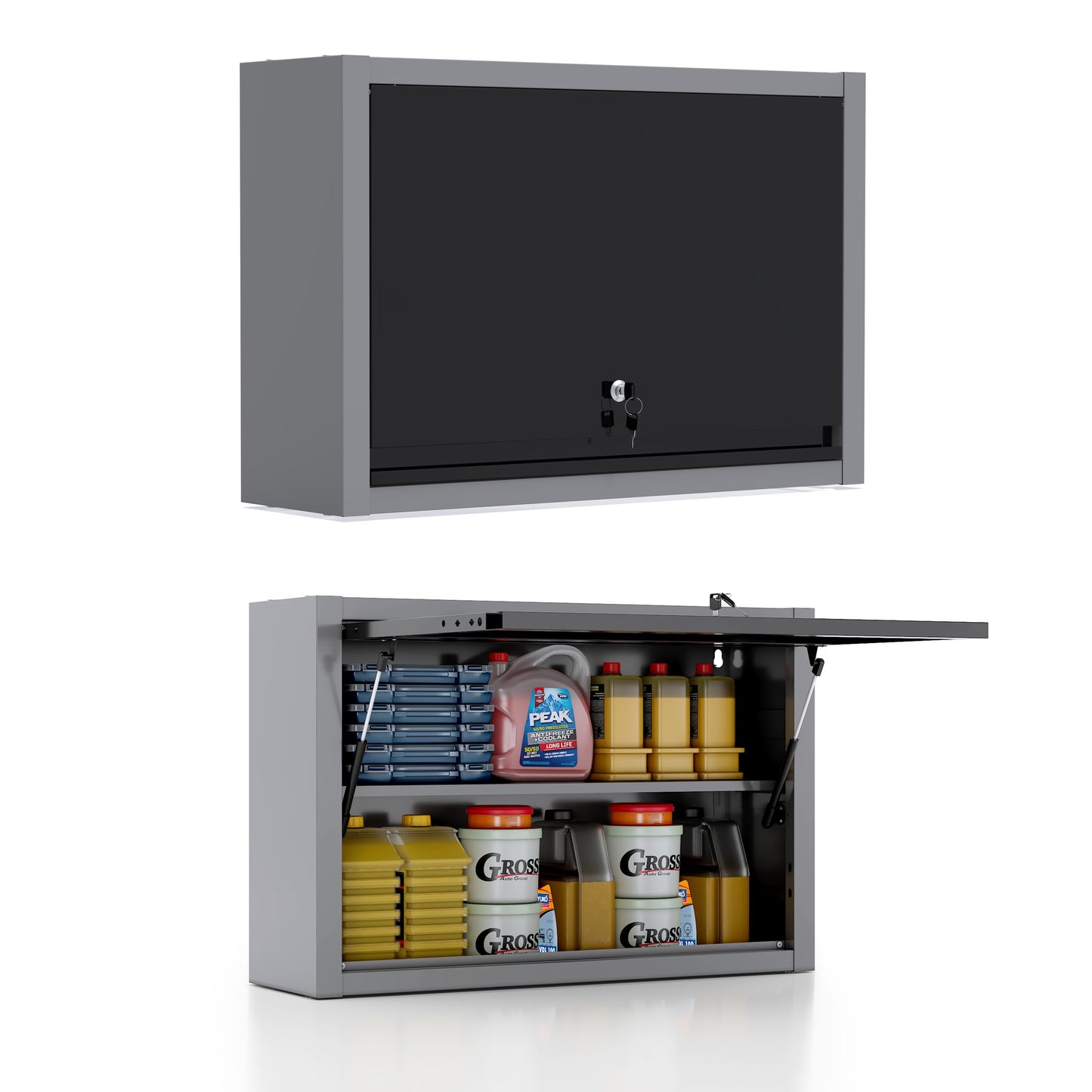 JZD Metal Wall Cabinet with Removable Shelf, Lockable Hanging Cabinet with Up Flip Door, for Kitchen Warehouse Utility Room Garage