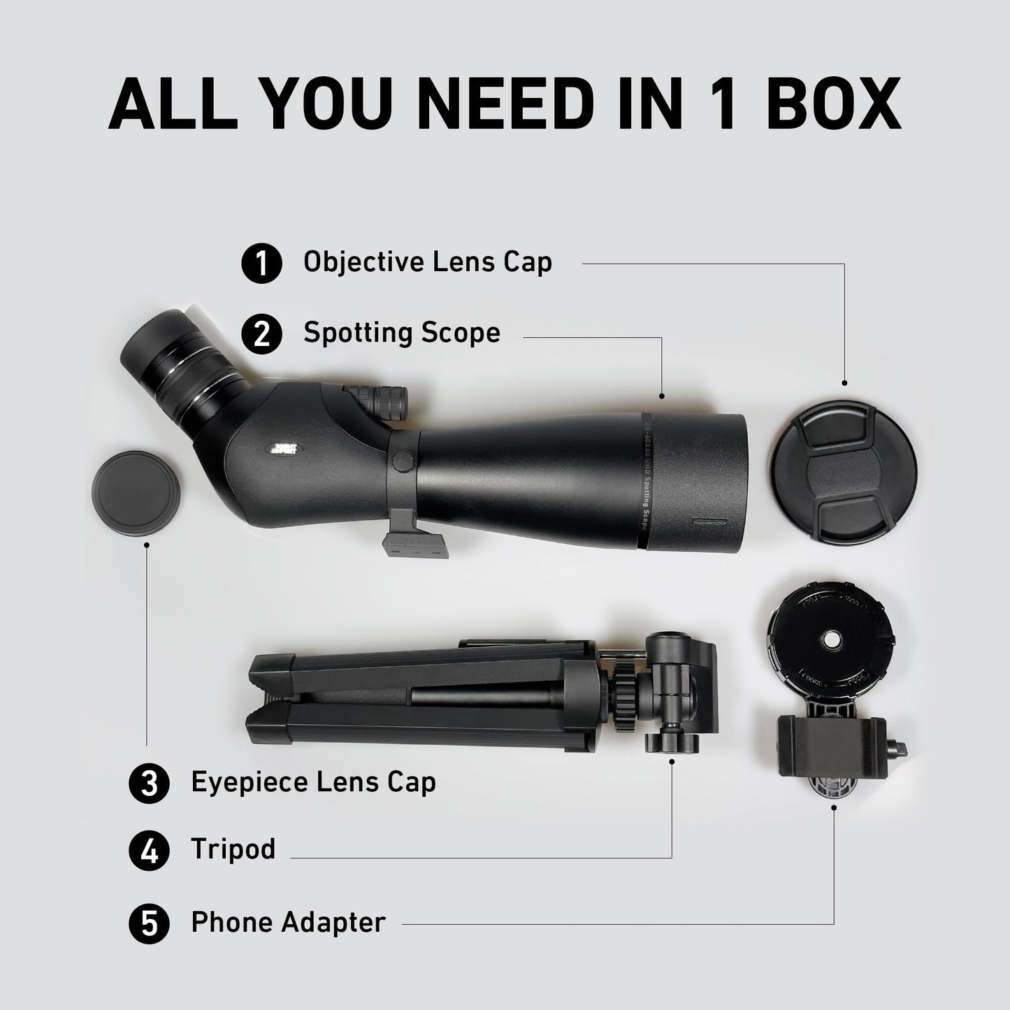 Spotting Scope 20-60x80, Dual Focusing ED Spotting Scopes, FMC Lens, BAK4 Ultra High Definition Spotter Scope with Tripod, Phone Holder, Carrying Bag