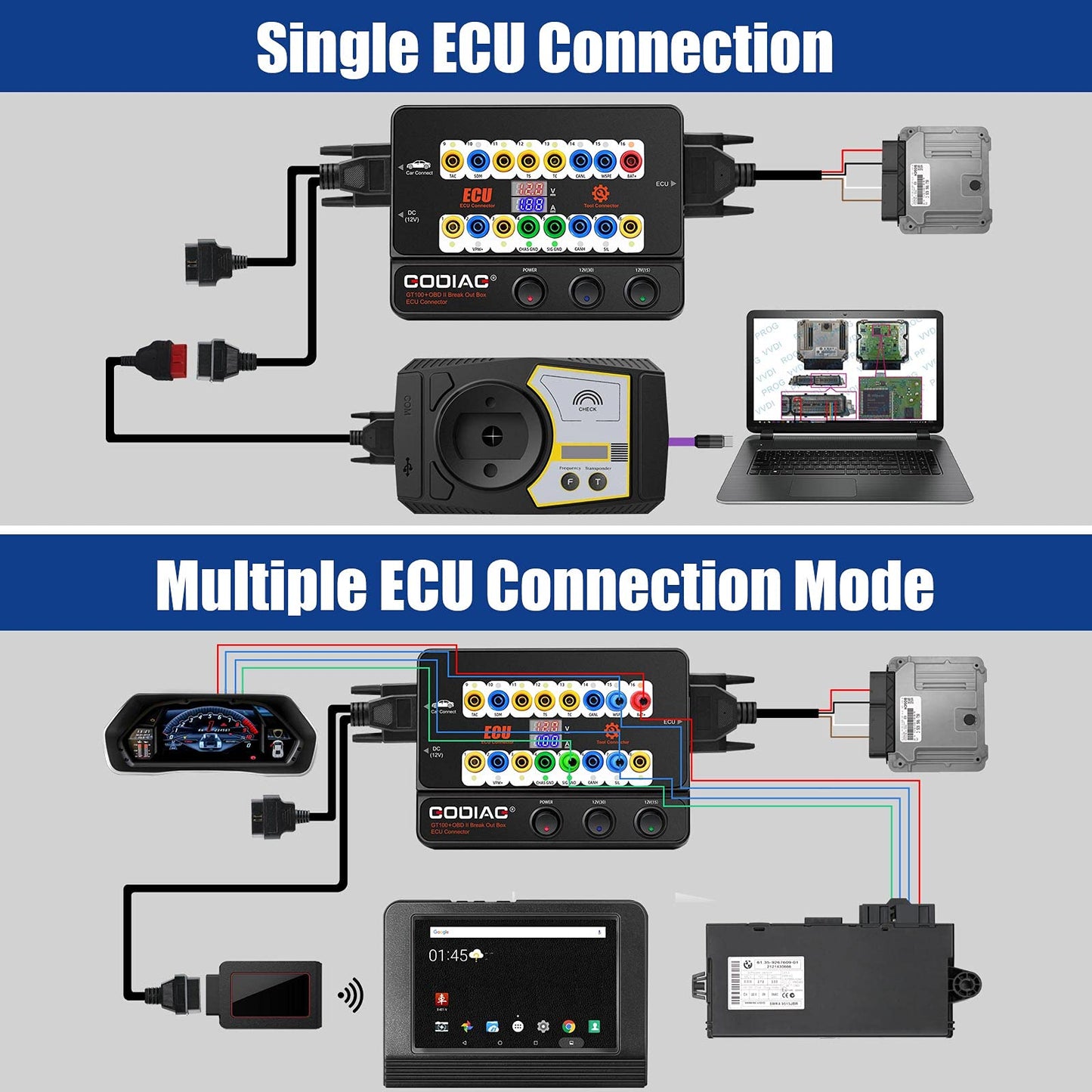 Godiag GT100+ OBDII Breakout Box, Advanced OBD and CAN Protocol Detector for ECU Bench Testing and Car Diagnostics