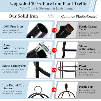 DEVISEFUN 100% Metal Trellis for Climbing Plants Outdoor 6.6ft 1PK,Garden Obelisk Trellis for Potted Plants Indoor with Ties and Butterflies,Plant Support for Clematis Tomato Cucumber Ivy Rose