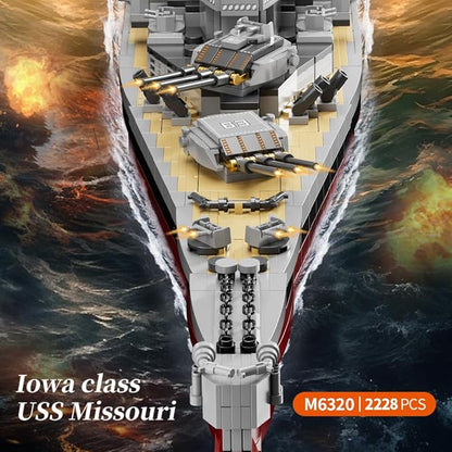 MISINI M6320 Military Series World War II Battleship Building Kit 2228 Pieces USS Missouri Battleship Toy Gift Ship Building Block Set for Adult Collection(Iowa-Class Warship)