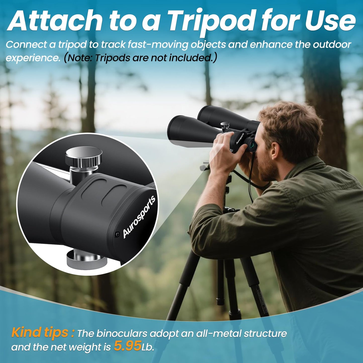20x80 Binoculars for Adults High Powered - Aurosports 80mm Large Aperture Binocular with Clear Low Light Vision - Long Range Binoculars for Bird Watching Stargazing Hunting Outdoor