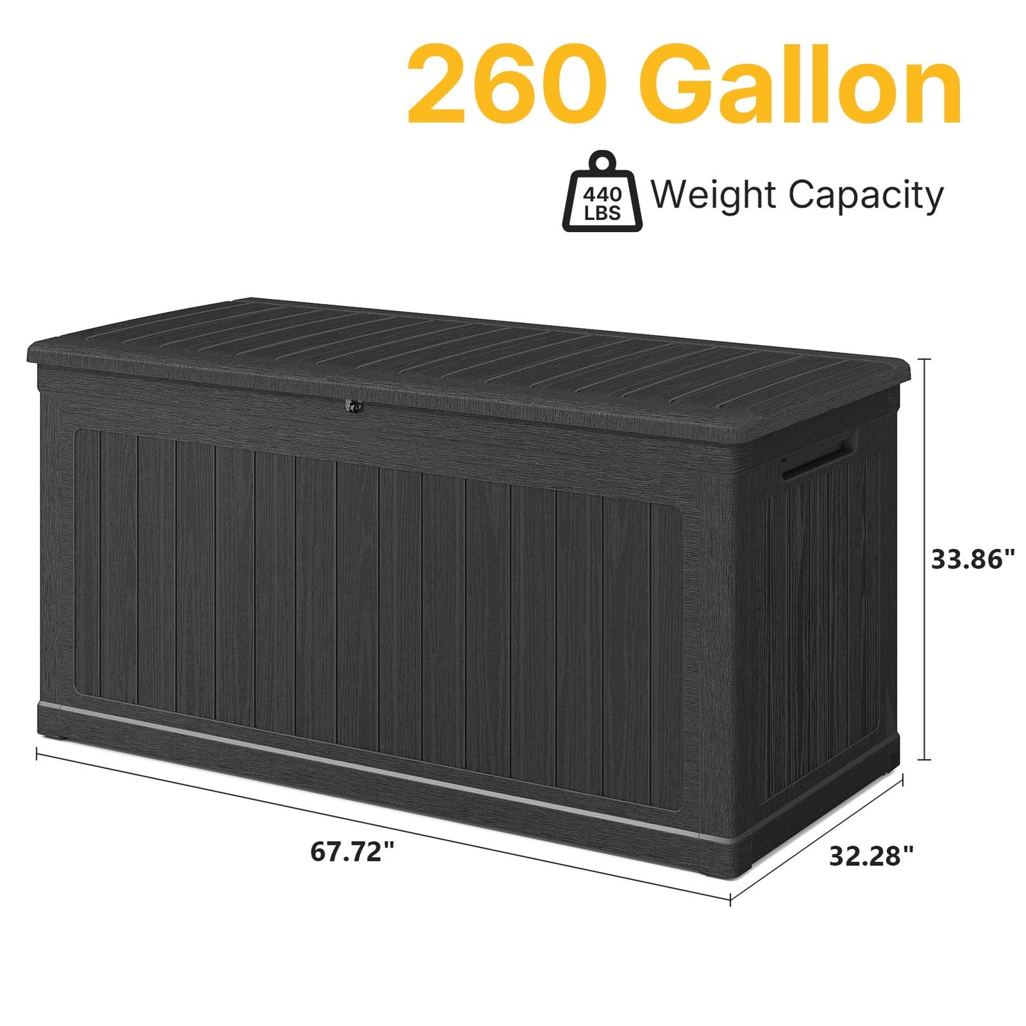 Skepphlay 260 Gallon Deck Box Extra Large, Outdoor Storage Box Lockable, Patio Storage Box Waterproof and UV Resistant, 440lbs Load Capacity for Garden, Patio, Pool (Black)