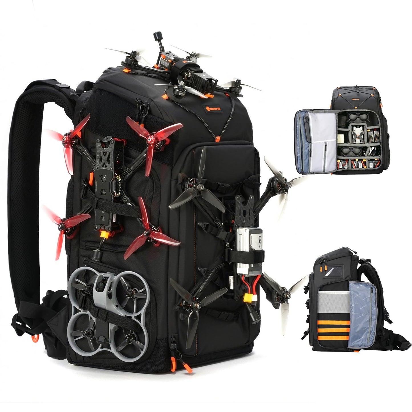 TARION FPV Drone Backpack 30L - Extra Large Camera Bag with 17in Laptop Compartment Waterproof Rain Cover - External Mounts for 7 Drones - FlightPro