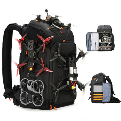TARION FPV Drone Backpack 30L - Extra Large Camera Bag with 17in Laptop Compartment Waterproof Rain Cover - External Mounts for 7 Drones - FlightPro