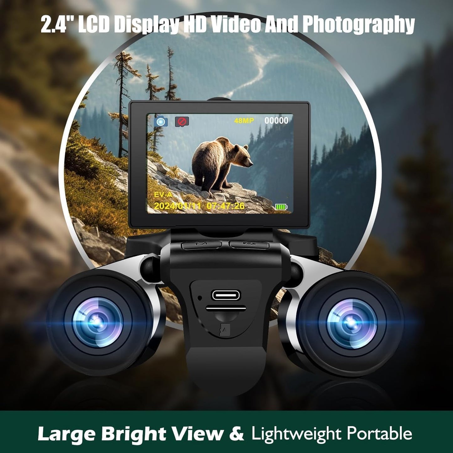2-in-1 Digital Camera Binoculars for Adults, 12x32 HD with 2.4" LCD Display, 48MP & 2.5K Video Recording, 8X Digital Zoom for Bird Watching, Concerts, Travel 32GB
