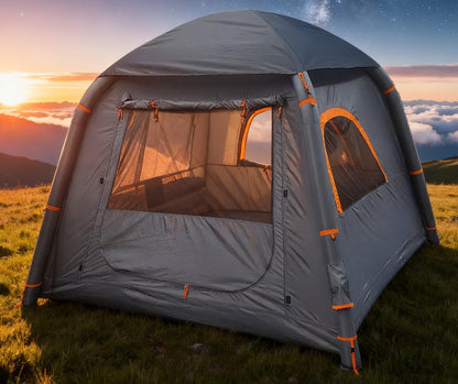 Inflatable Tent with Pump, 2-4 Person Glamping Camping Tents House, Easy Setup Blow Up Family Tents for 4 Seasons Waterproof Inflatable Tent for Camping with Mesh Windows.