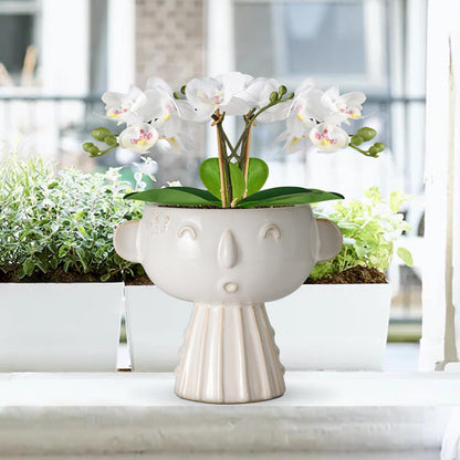 Fivepot Face Planter Pot 7 Inch - Cute Ceramic Flower Head Planter for Indoor Outdoor Succulent Pot with Drainage Hole Flower Pot Present for Mother Christmas White