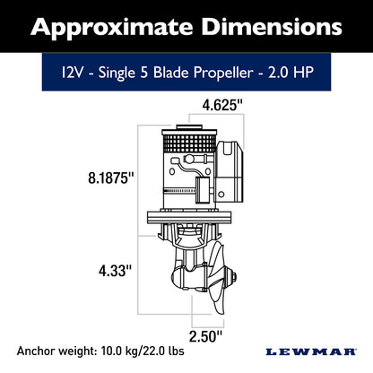 Lewmar 110TT Boat Thruster Kit 1.5 W, Single 5-Blade Propeller, 1.5kW 2.0 HP 12-Volt Motor with Joystick Control, 7-Meter Cable, Thrust Tunnel, Fuse and Holder