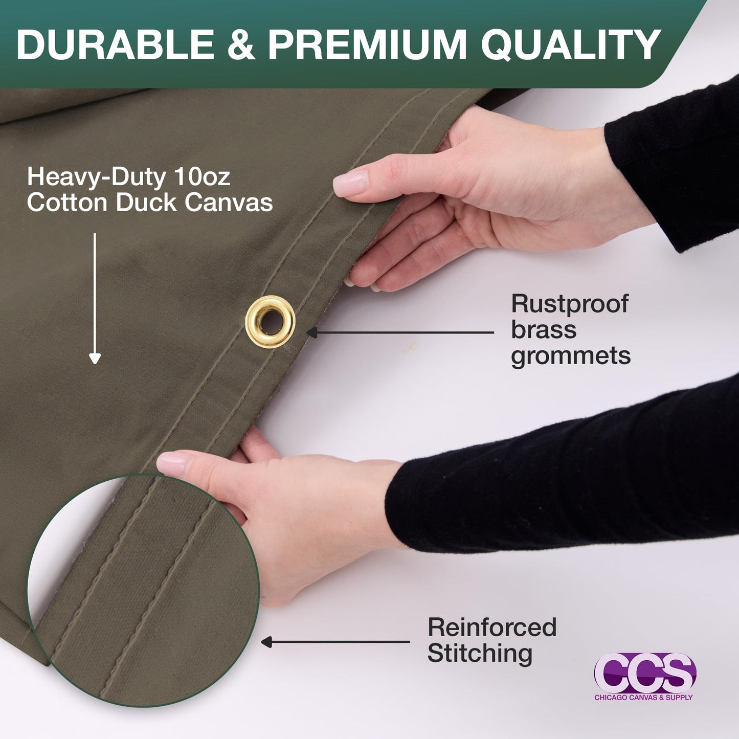 CCS Waterproof Canvas Tarp Cover – Heavy Duty Duck Cloth, Waxed Canvas Tarpaulin with Rustproof Brass Grommets for Camping, Construction, Equipment & Outdoor Use (Olive Drab, 12x14 Ft)