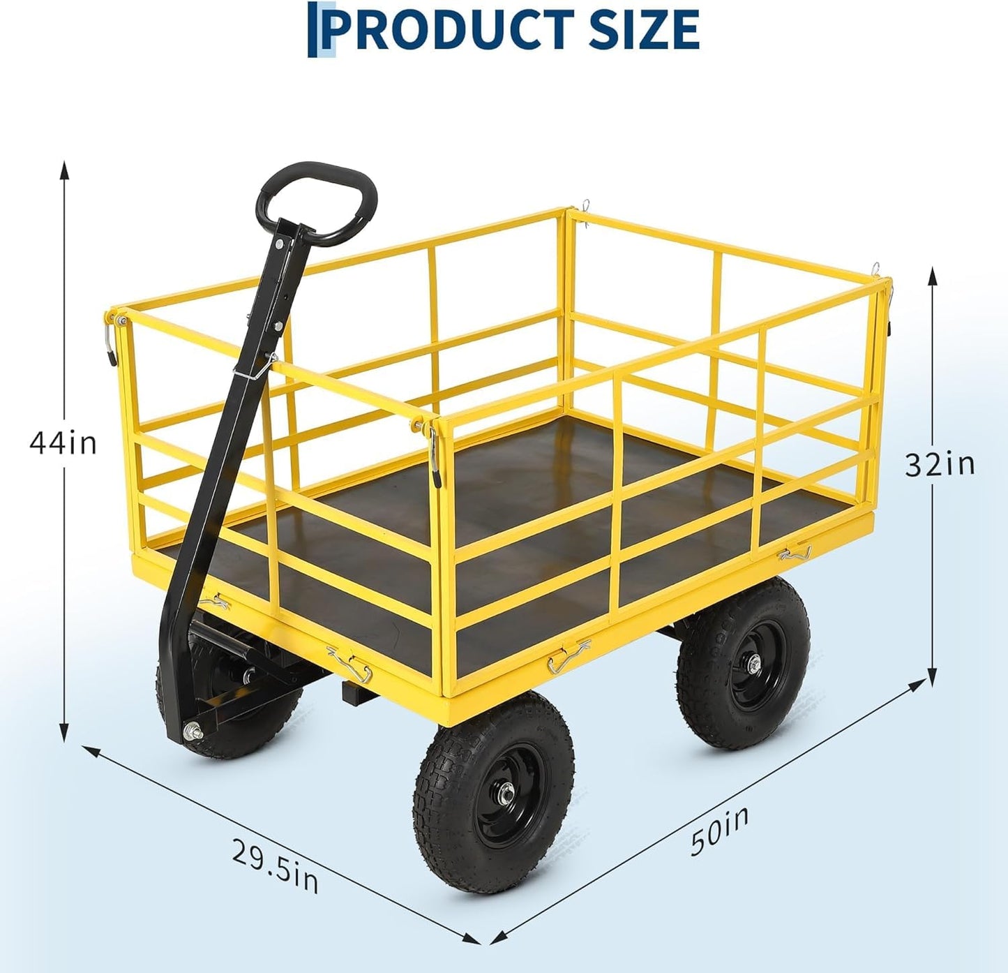 IDEALHOUSE 1500 lbs Steel Garden Cart, All Terrain Tires & 3-in-1 Utility Wagon with Removable Sides, 13cu ft Steel Yard Wagon Trailer for Lawn, Backyard, Firewood Gardening Soil, Tools