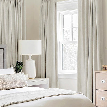 MIULEE Linen Texture Curtains - 100% Blackout Thermal Insulated Drapes | Light Cream | 52x63 Inch (2 Panels)