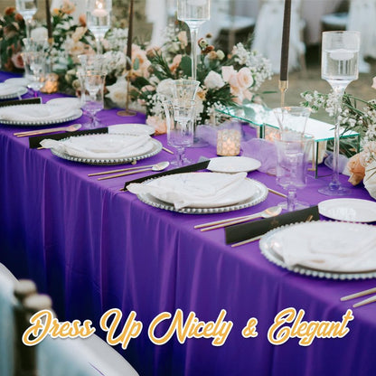 BRILLMAX 4 Pack Purple Tablecloths 90 x 132 Inch for 6ft Rectangle Tables - 150 GSM Polyester Fabric, Floor Length Drop, Water, Stain & Wrinkle Resistant Cloth Cover for Wedding Reception Banquet