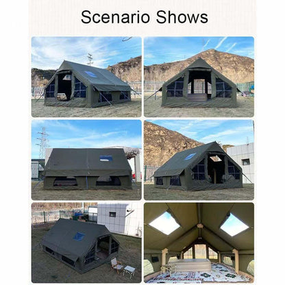 13' x 10' Large Inflatable Tent for Camping 8-10 Person, 4 Season Blow Up Tents with Waterproof Canopy & Moisture-Proof pad, Glamping Inflatable Hot Tent with Stove Jack and AC Vent for Outdoors