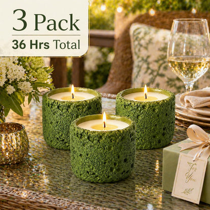 Viyffo 3 Pack Citronella Candles Outdoor, Lemongrass Scented Candle Set, Small 6oz Soy Candle in Green Ceramic Jar, Outdoor Candles for Patio, Deck, Garden, Backyard & Camping Gift (12 Hour Burn Each)