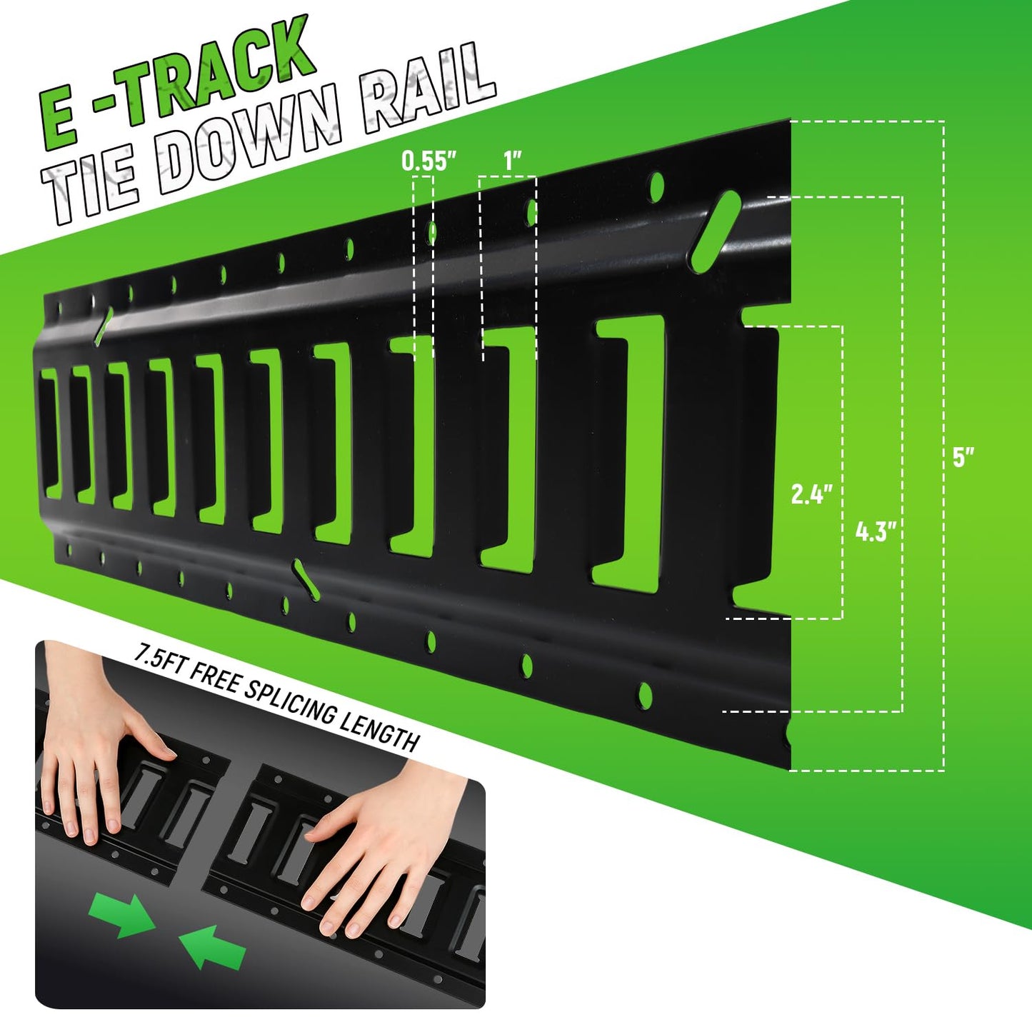 7.5' E Track Tie Down Rail Kit (4 Pack) - Trailer E Tracks with 6,000lbs Break Strength - Power Coated Etrack - Heavy Duty E Track Rail for Securing Cargos, Motorcycles, Bikes, Trailers