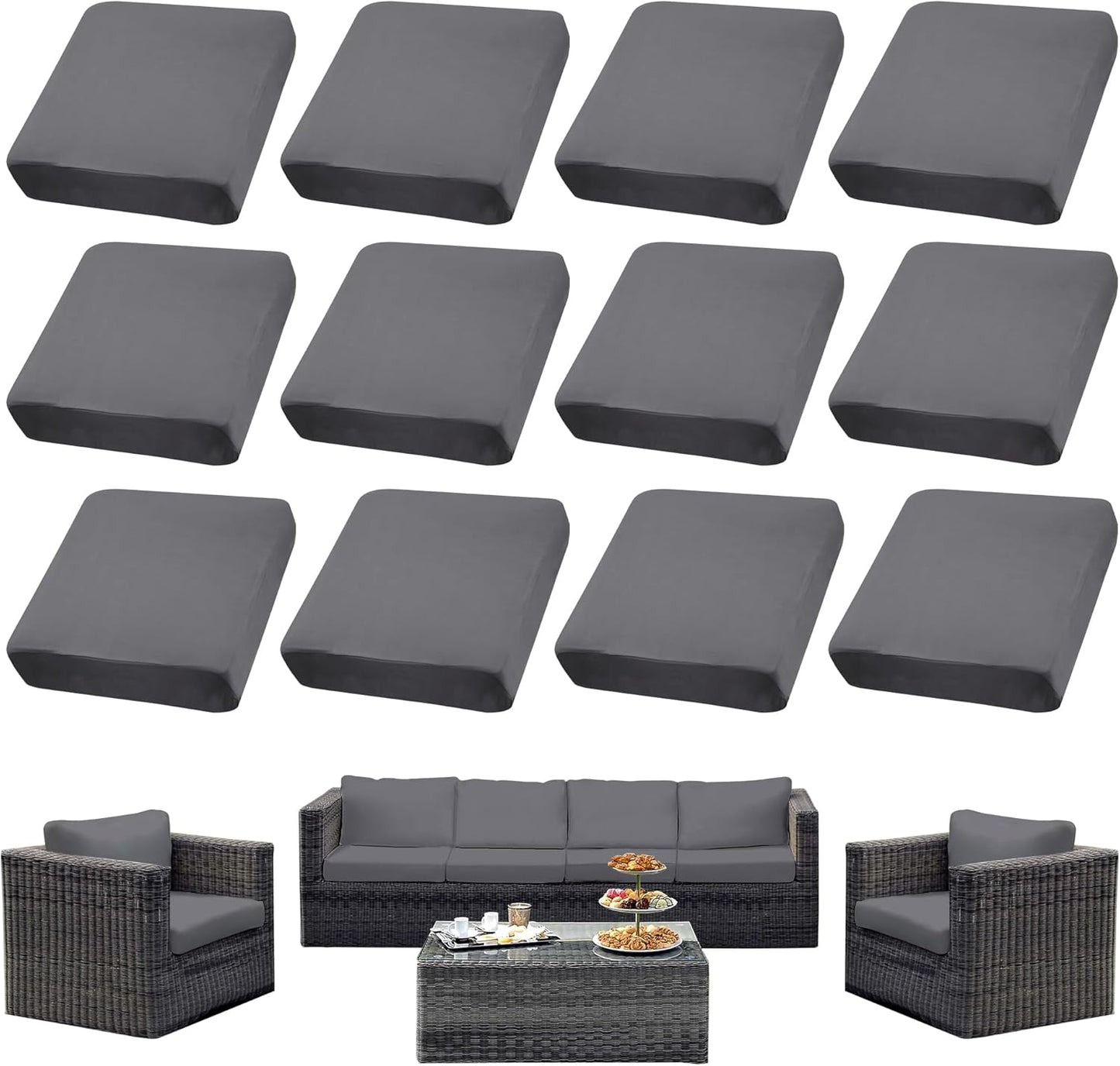 Skiennix Outdoor Cushion Covers - 12PCS Patio Furniture Slipcovers for Sofa & Sectional Chairs