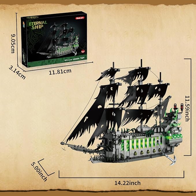 1573 Pcs Pirate Ship Building Set with LED LightSTEM Ghost Ship Flying Dutchman Building ToyModel Boat Mini Brick Kit Home Office DecorHalloween Easter Gift for Adults Boys Kids Ages 14+