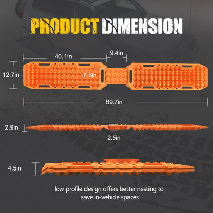 BUNKER INDUST Off-Road Traction Boards with Jack Lift Base,2 Pcs Multifunctional Recovery Track for 4WD UTV SUV Truck-Mud, Snow, Sand Tracks Orange Tire Traction Mat with Carry Bag (Gen 9th)