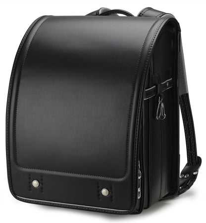 Baobab's wish Ransel Randoseru Backpack Semi-automatic satchel Japanese school bag for girls and boys PU leather bab-rng58 (Pure black)