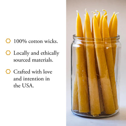 100% Pure Beeswax Taper Candles - All-Natural Handmade Decorative & Dipped Smokeless Unscented Candles for Christmas, Advent, and Hanukkah, Yellow, 8.5 Inches, 12 Candle Set, by BeeTheLight