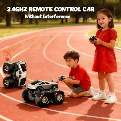 Remote Control Car RC Trucks with Lights and Music360°Rotating 4WD Stunt RC Cars Toys for Kids 2.4 GHz Rechargeable All Terrain RC Toys Presents for Girls Age 3-10