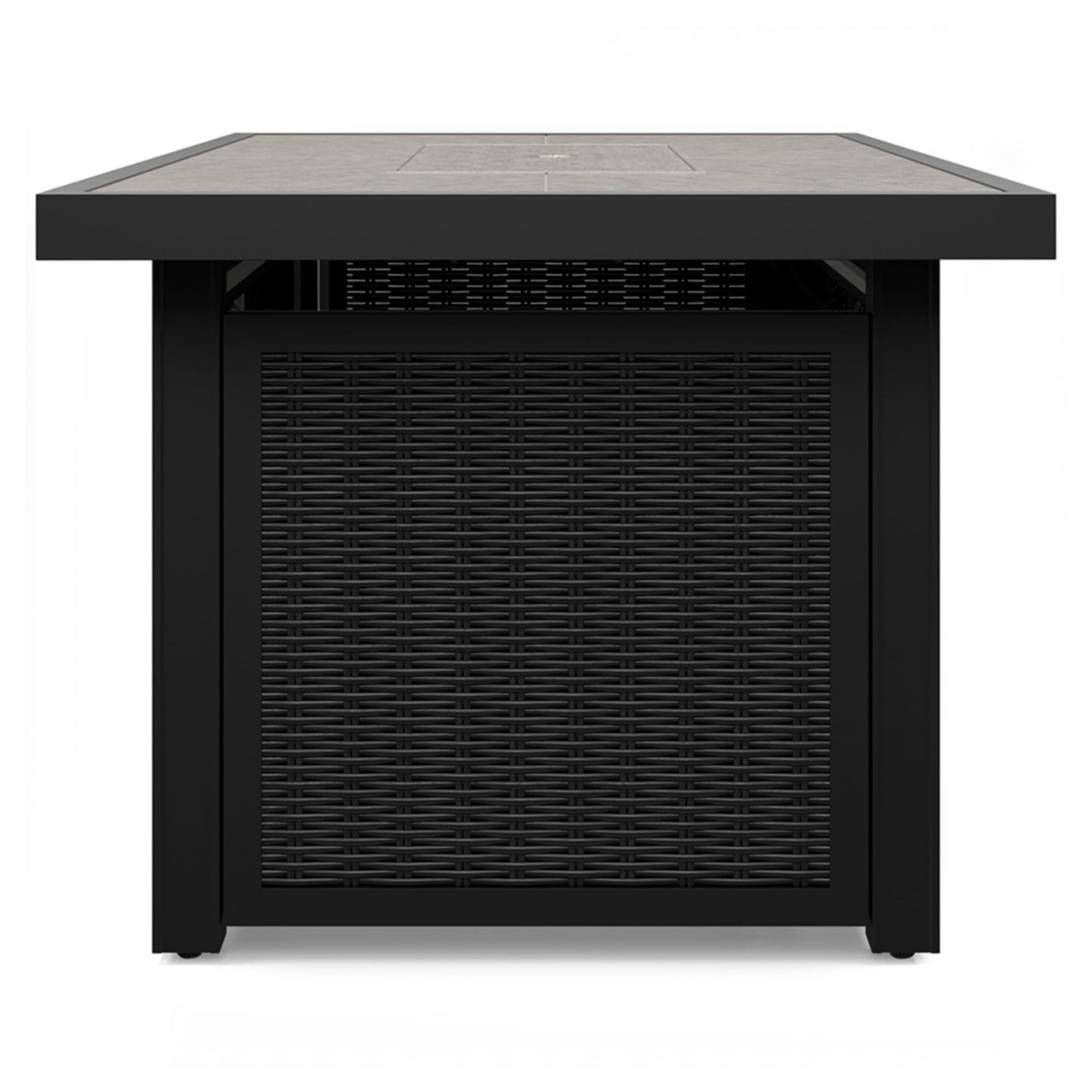 Signature Design by Ashley Beachcroft Casual Weather and Rust Resistant Battery-Operated Outdoor Fire Pit Table with Adjustable Flame Control and Protective Cover, Black & Light Gray