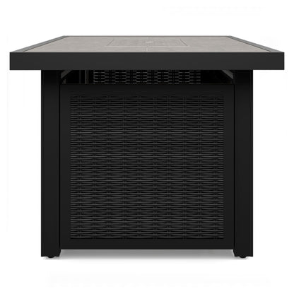 Signature Design by Ashley Beachcroft Casual Weather and Rust Resistant Battery-Operated Outdoor Fire Pit Table with Adjustable Flame Control and Protective Cover, Black & Light Gray