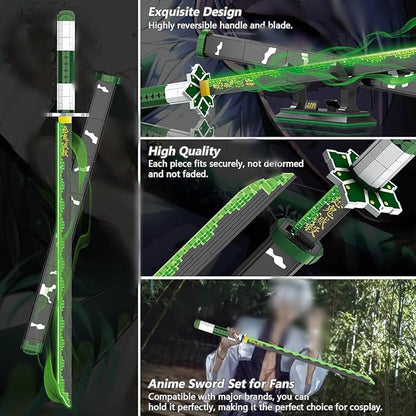 HIGH GODO Demon Anime Sword Building Set 39in Sanemi Sword Building Block with Scabbard and Stand Anime Katana Sword Set Collectible Gifts Toys for Adults Teens 14+ (710 PCS)