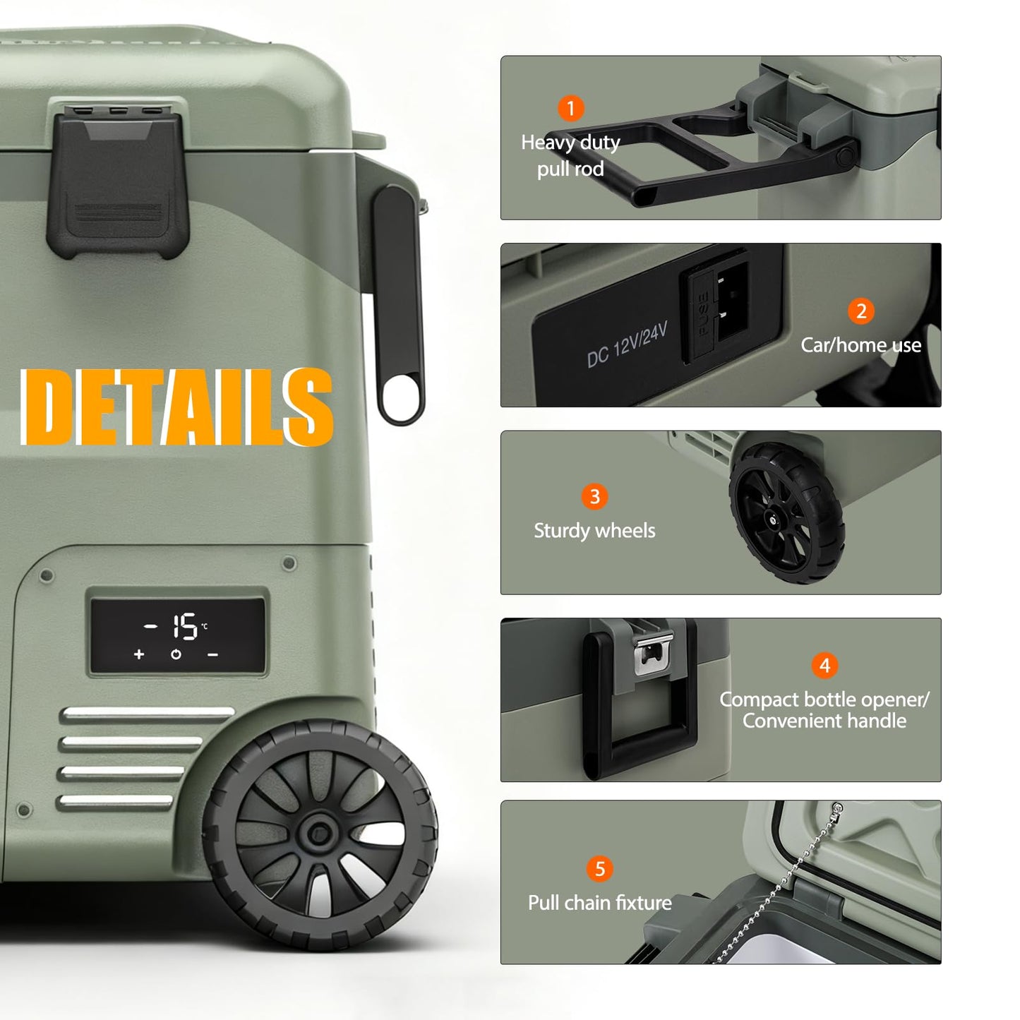 zcamp GS50W Portable Wheeled Car Freezer,54Quart 12V Car Refrigerator with Dual Zone,Electric Compressor Cooler -4℉~68℉ for Camping, RV, Truck, Travel, Outdoor