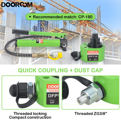 DOOROOM 30T 2.1"/54mm Stroke Portable Hydraulic Cylinder Portable Low Profile Jack Sets Multi-Acting Porta Power Ram Jack Kits Lifting Cylinder with CP-700 Hydraulic Hand Pump