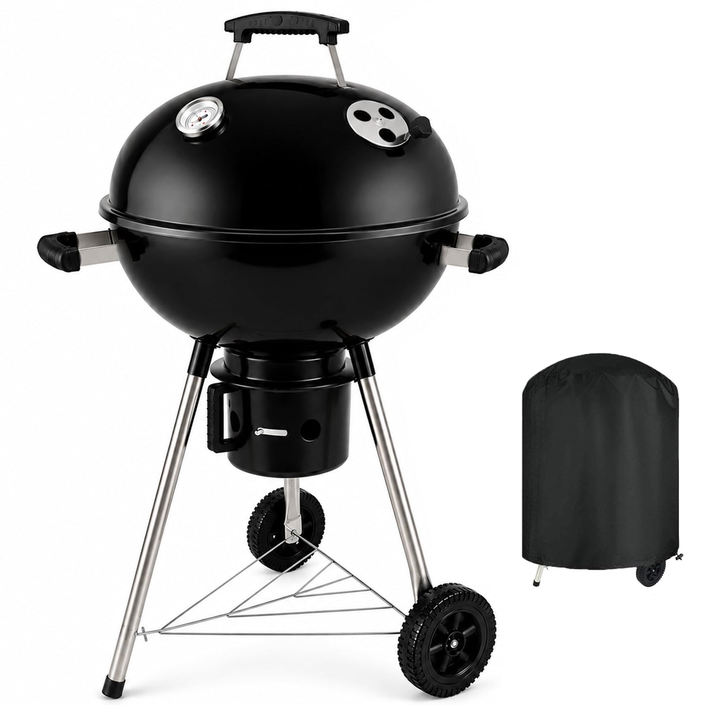 18-Inch Kettle Charcoal Grill with Cover & Wheels, Beginner-Friendly BBQ Grill for Backyard, Patio & Family Cookouts, Easy-to-Use Outdoor Charcoal Grill with Ash Catcher