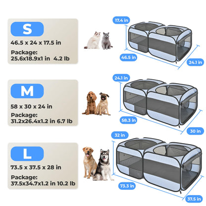2-in-1 Dog Playpen, 73''Pop Up Cat Puppy Pet Playpen Indoor/Outdoor Cats Enclosed, Cat Dog Tent Crate Cage Kennel, Portable Playpen for Kitten, Small Animals Play Pen(No Divider, Unified Space)