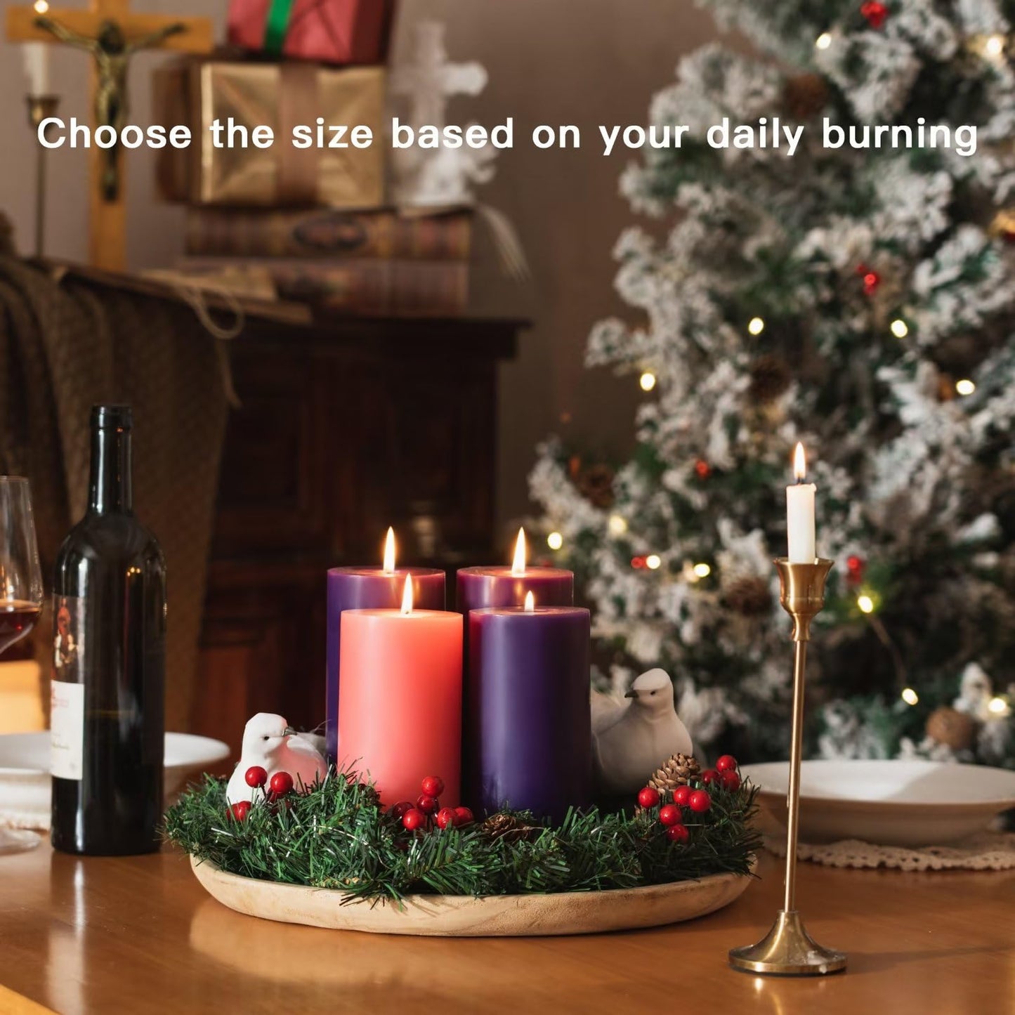 MOZEAL 3" x 6" Hand-Poured, Unscented Advent Pillar Candles. Each Candle Offers Approx 115 Hours of Clean, Long-Lasting Burn time.Dripless Advent Candles Set of 4 is Ideal for Advent Wreath