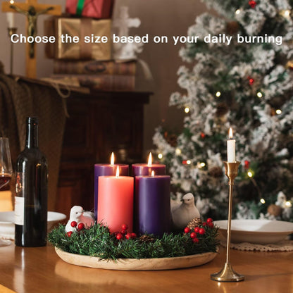 MOZEAL 3" x 6" Hand-Poured, Unscented Advent Pillar Candles. Each Candle Offers Approx 115 Hours of Clean, Long-Lasting Burn time.Dripless Advent Candles Set of 4 is Ideal for Advent Wreath