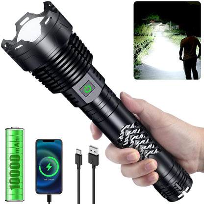 Grentay Black&Blue Rechargeable LED Flashlights High Lumens,Super Bright Flashlight with Input and Output Functions,10 Light Modes,Zoomable, IP67 Waterproof,Tactical Flashlight for Camping