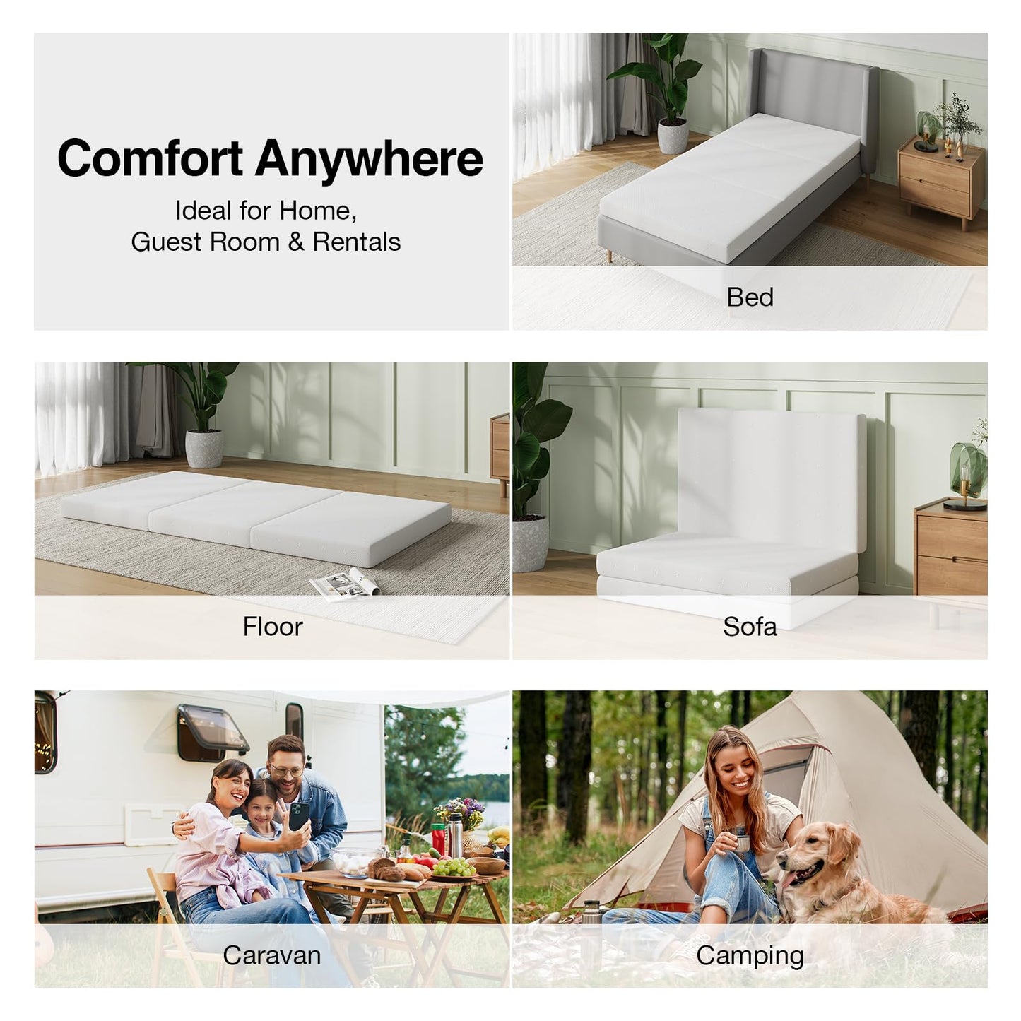Novilla Foldable Mattress Topper, Queen Size Comfort Foam Trifold Mattress with Cloud Design Cover, 4 Inch Folding Mattress for Back Pain Relief, Suitable for Camping, RV Travel, 80"x60"x4"