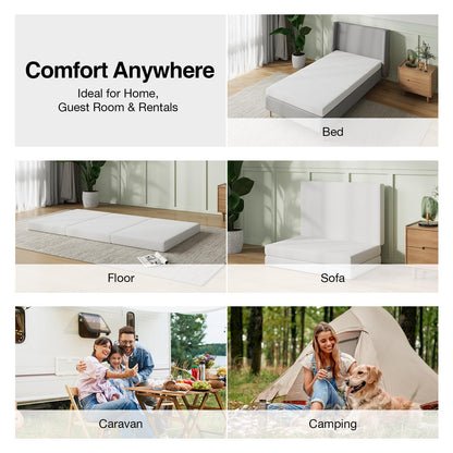 Novilla Foldable Mattress Topper, Queen Size Comfort Foam Trifold Mattress with Cloud Design Cover, 4 Inch Folding Mattress for Back Pain Relief, Suitable for Camping, RV Travel, 80"x60"x4"