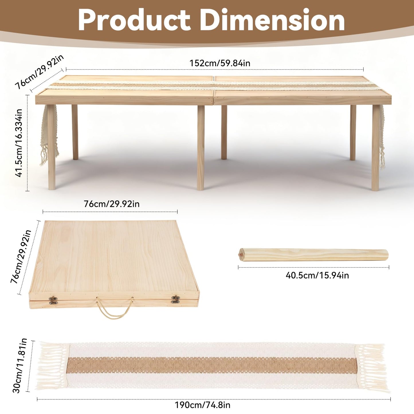 GamPark Portable Wooden Outdoor Low Picnic Table for Floor Seating, Beach, Camping, BBQ, Backyard, 60x30in