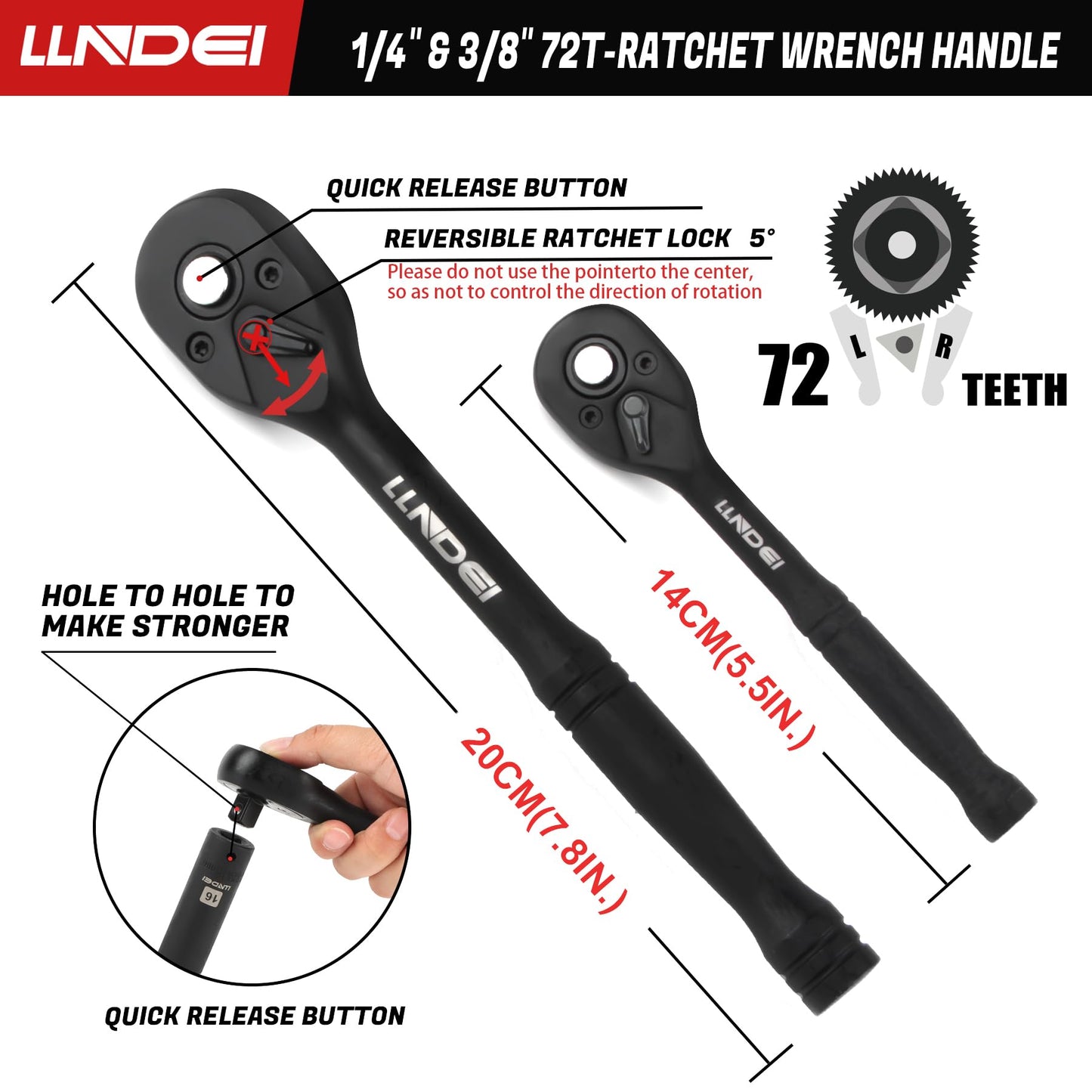 LLNDEI 1/4 & 3/8 Inch Drive Impact Socket Set, 186 Pieces Metric and Standard Full Sockets, CR-V Deep & Shallow Sockets Tool Set with Ratchet Wrench Handle, Spark Plug Socket, Bits for Mechanic