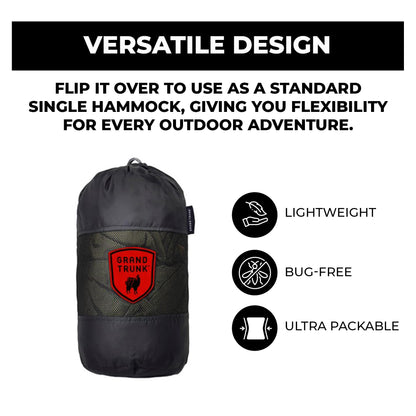 GRAND TRUNK Skeeter Beeter XT Hammock - Portable Hammock with Bug Net, Carabiners and Hanging Kit - Perfect for Outdoor Adventures, Backpacking, and Camping Trips (Navy & Forest Green)