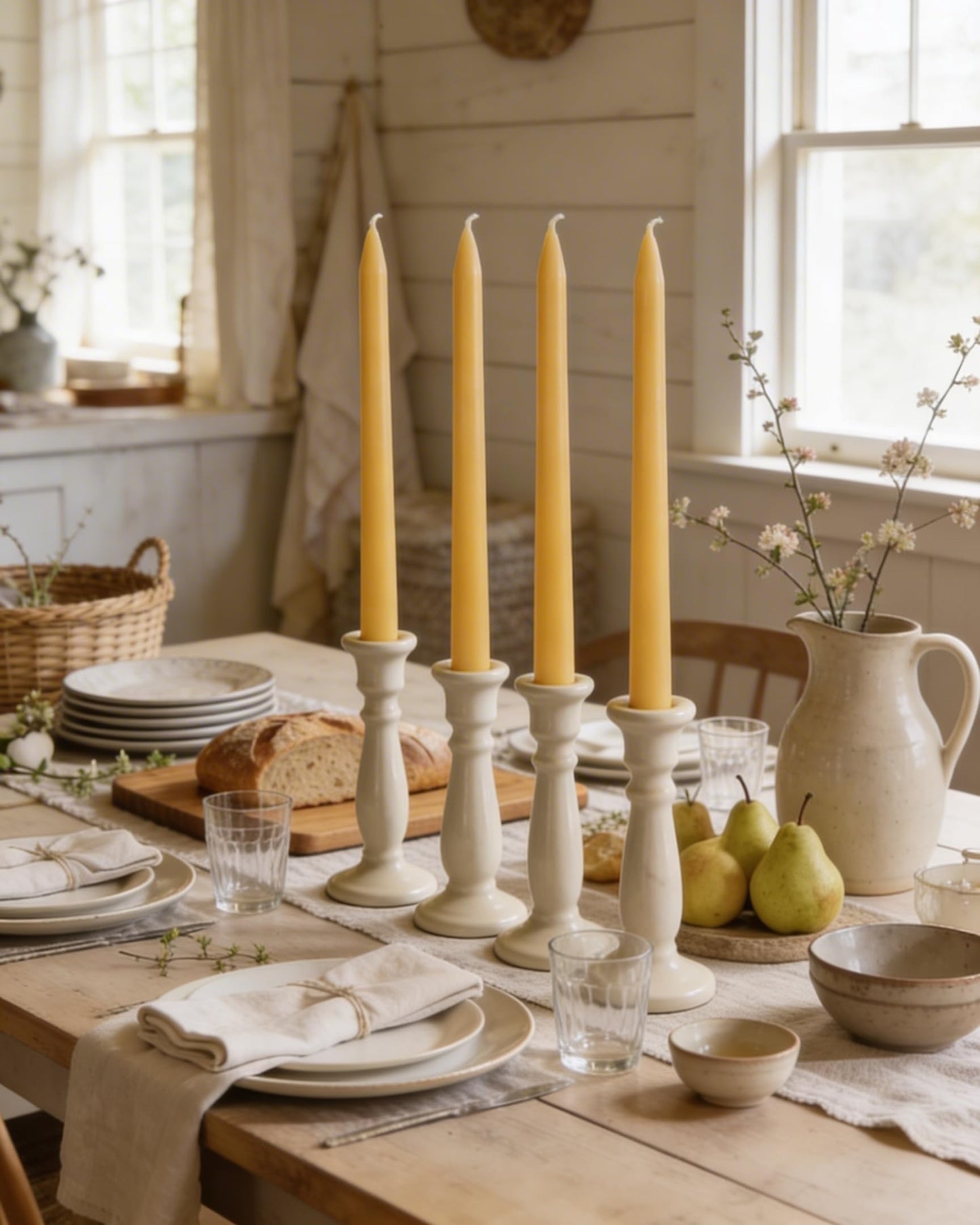 Viyffo 8 Inch Pure Beeswax Taper Candles, 12 Pack Handcrafted Dripless & Smokeless Long Burning Unscented Candles, 8 Hour Burn for Dinner, Wedding, Home, Prayer Decor