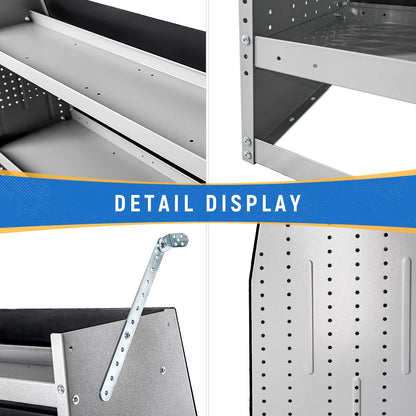 AA Products Model SH-4603-T3 Steel Low/Mid/High Roof Van Shelving Storage System Fits Transit, GM, NV, Promaster and Sprinter, Contoured Shelving Unit, 32" W x 46" H x 16" D