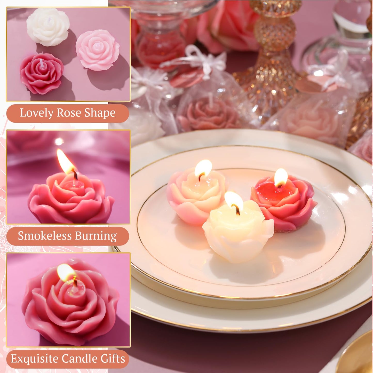Treela 50 Set Flower Candles Wedding Favor for Guests Mini Dusty Pink Rose Shaped Tealight Candles for Return Gift Wedding Birthday Bridal Shower Housewarming Party